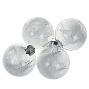 Clear Glass White Feathers Baubles 