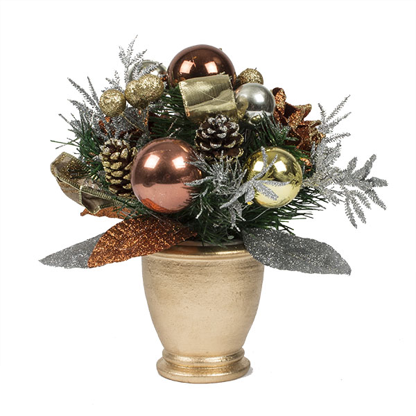 Precious Metal Christmas Room Decoration Collection - Round Centrepiece In Pot