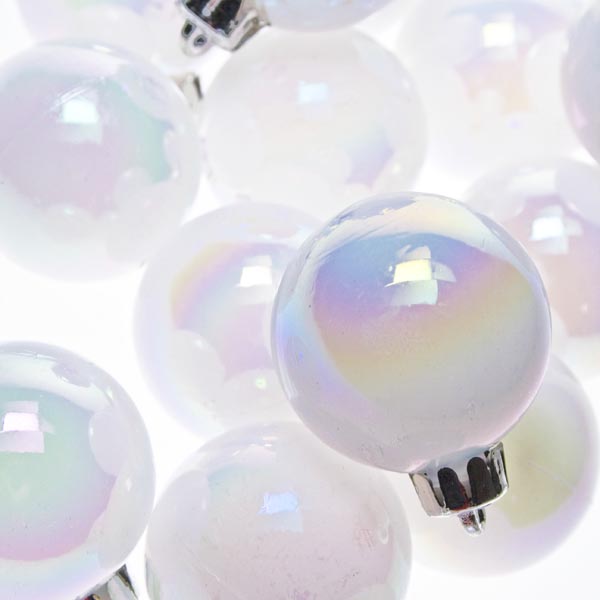 White Iridescent Baubles - Shatterproof - Pack of 16 x 40mm