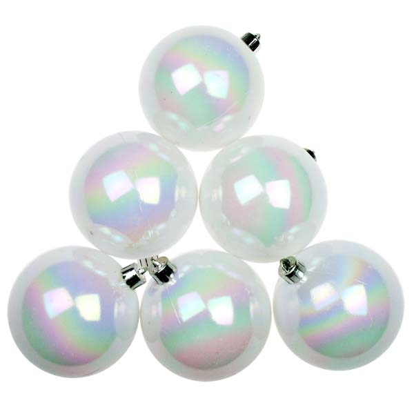 White Iridescent Baubles - Shatterproof - Pack of 6 x 80mm