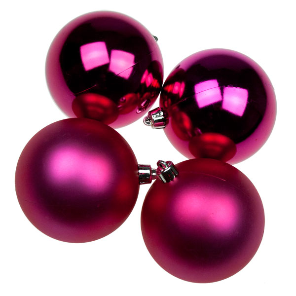 Cyclamen Pink Baubles - Shatterproof - Pack of 4 x 100mm