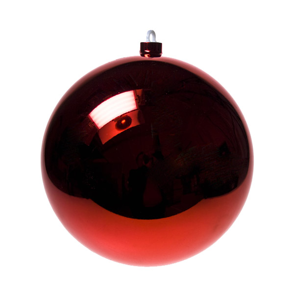 Christmas Red Baubles - Shatterproof - Single Shiny 250mm