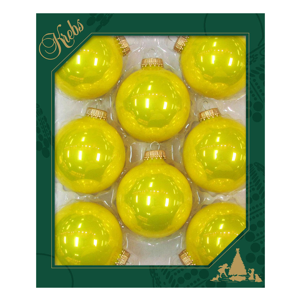 Krebs Pearlised Yellow Glass Baubles - 8 x 67mm