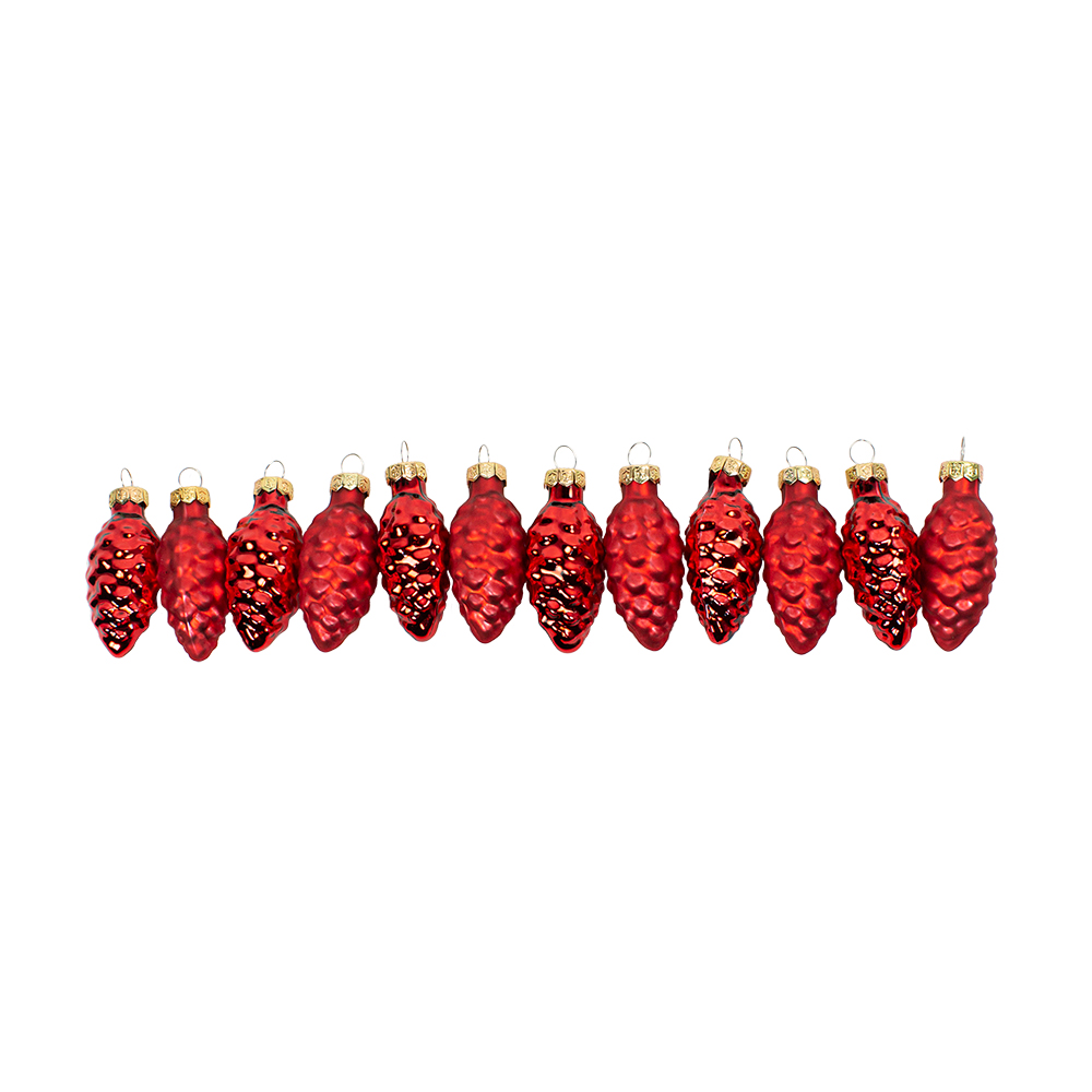 Red Glass Pine Cones - 12 x 60mm