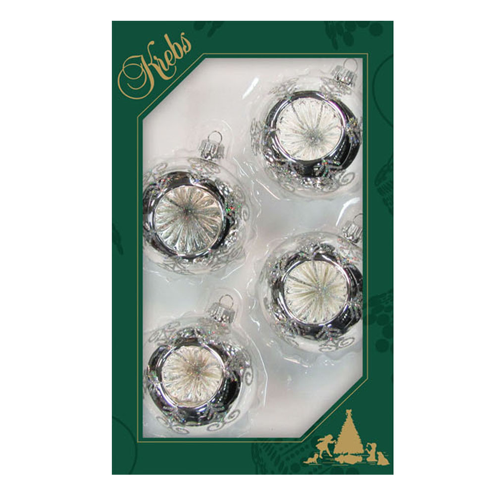 Silver Glass Round Baubles - 4 Pack