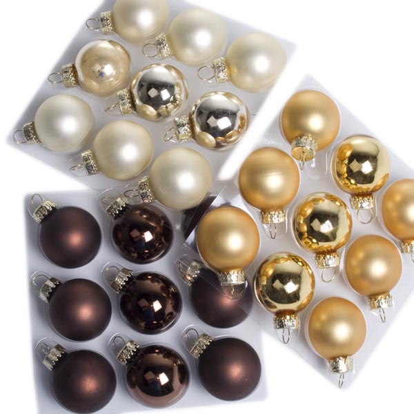 Gold, Cream & Brown Mix Glass Mixed Finish Baubles - 27 x 30mm