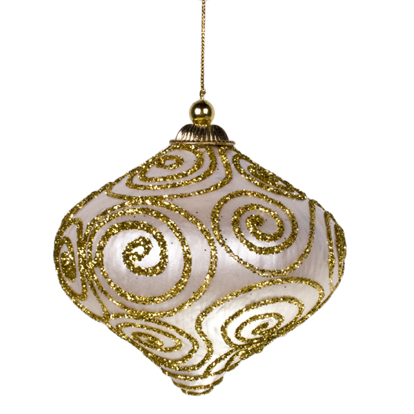 Ivory & Gold Glitter Swirl Minaret Hanging Decoration - 11cm