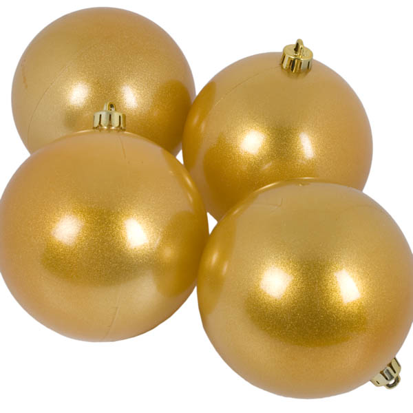 Metallic Gold Baubles Shiny Shatterproof - Pack Of 4 x 100mm