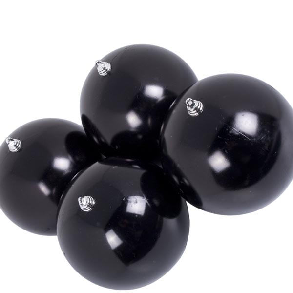 Black Baubles Shiny Shatterproof - Pack Of 4 x 140mm