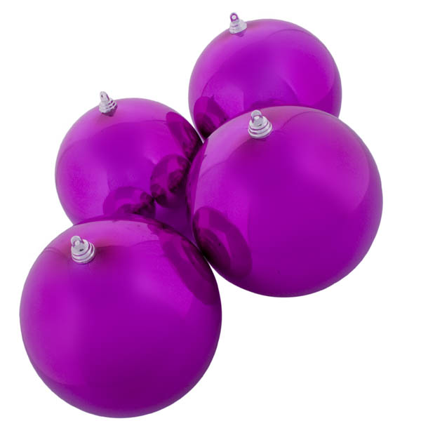 Cerise Pink Baubles Shiny Shatterproof - Pack Of 4 x 140mm