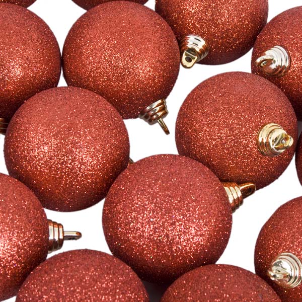 Xmas Baubles - Pack of 18 x 60mm Red Glitter Shatterproof