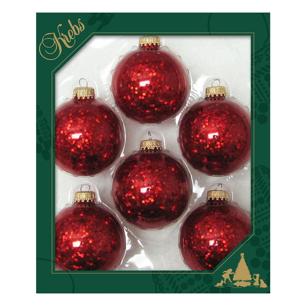 Krebs Glass Red Spangle Baubles - 6 x 67mm