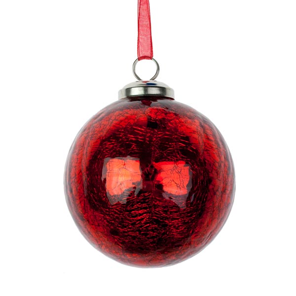 Solid Red Glass Crackle Effect Bauble - 8cm