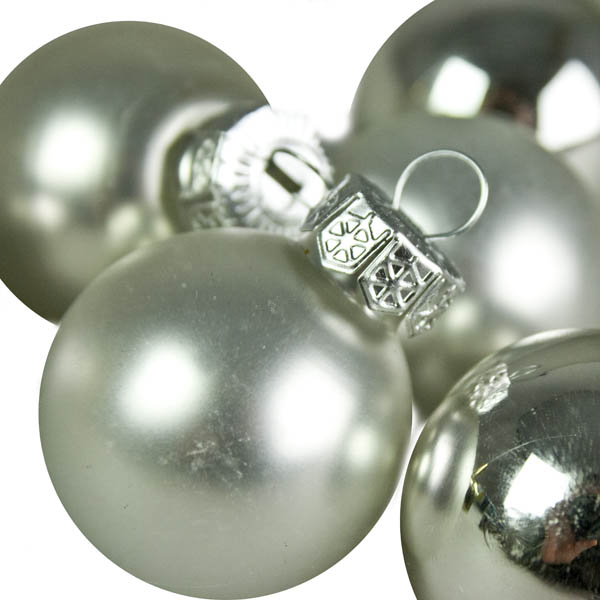 Silver Matt & Shiny Glass Baubles - 36 x 30mm