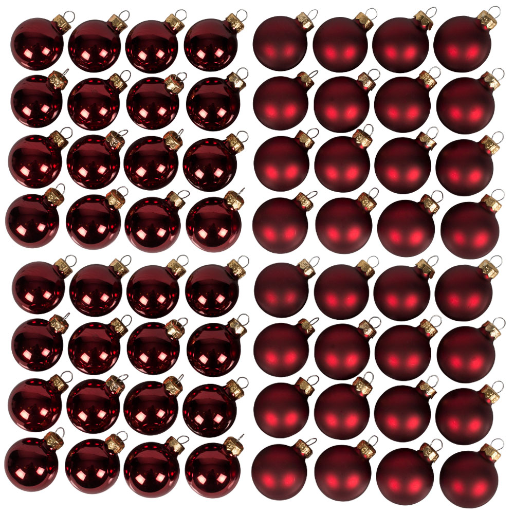 Dark Red Matt & Shiny Glass Baubles - 64 x 40mm