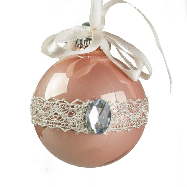 Lace And Crystal Decorated Vintage Peach Seamless Shatterproof Bauble - 65mm