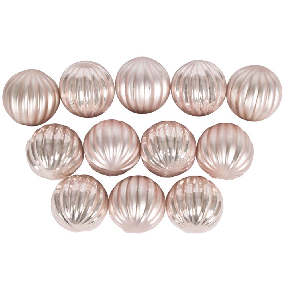 Blush Pink Ribbed Glass Baubles - 12 x 3cm