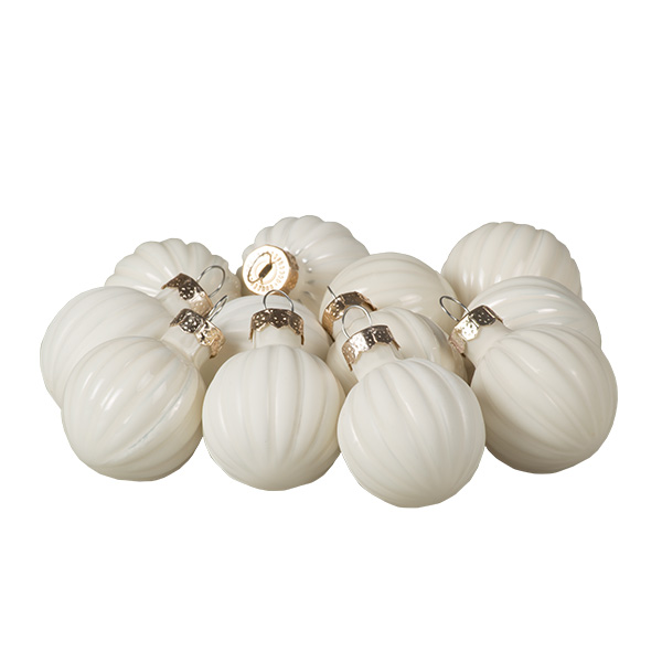 Ivory Ribbed Glass Baubles - 12 x 3cm