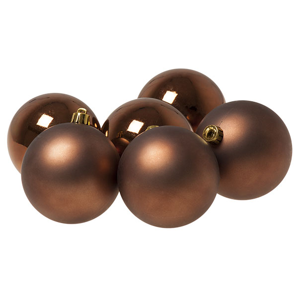 Truffle Brown Fashion Trend Shatterproof Baubles - Pack Of 6 x 80mm