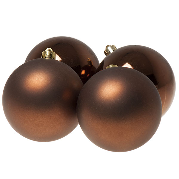 Truffle Brown Fashion Trend Shatterproof Baubles - Pack Of 4 x 100mm