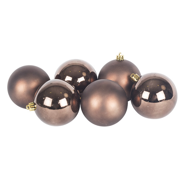Brown Fashion Trend Shatterproof Baubles - Pack Of 6 x 80mm