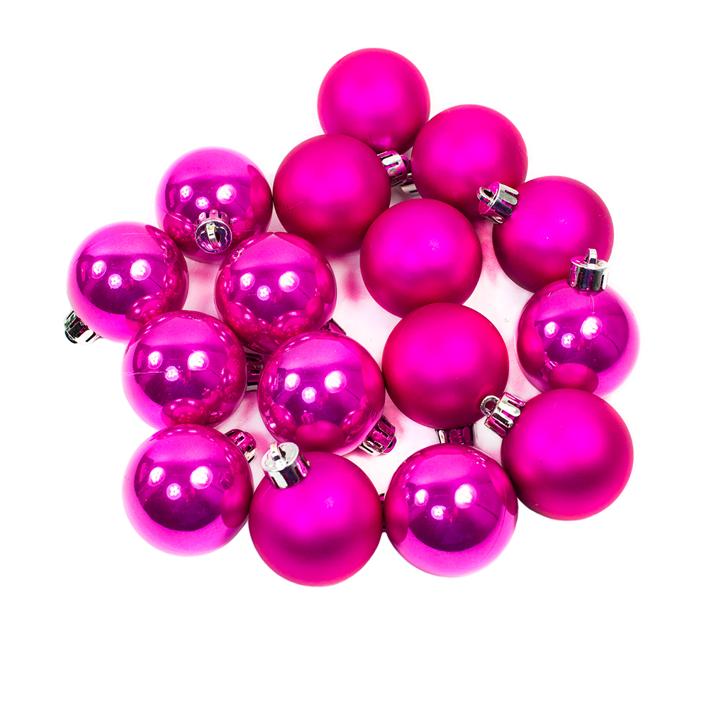 Cerise Pink Fashion Trend Shatterproof Baubles - Pack Of 16 x 40mm