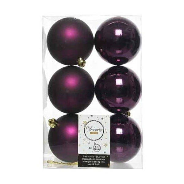 Royal Purple Fashion Trend Shatterproof Baubles - Pack Of 6 x 80mm