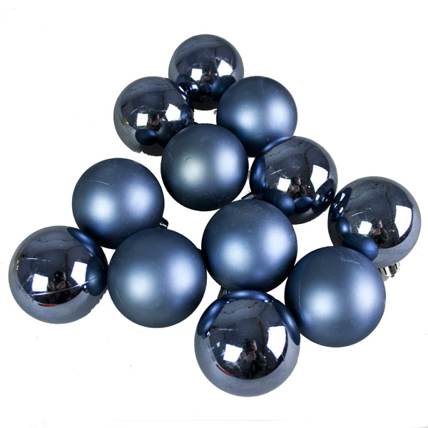 Steel Blue Fashion Trend Shatterproof Baubles - Pack Of 12 x 60mm