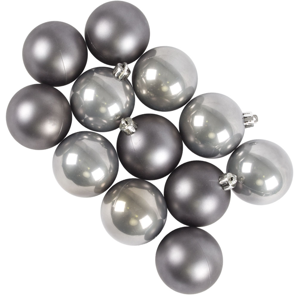 Stone Grey Fashion Trend Shatterproof Baubles - Pack Of 12 x 60mm