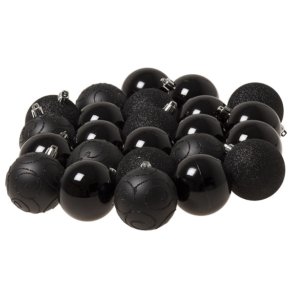 Black Mixed Finish Shatterproof Baubles - 24 X 60mm