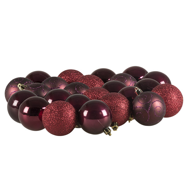 Burgundy Mixed Finish Shatterproof Baubles - 24 X 60mm