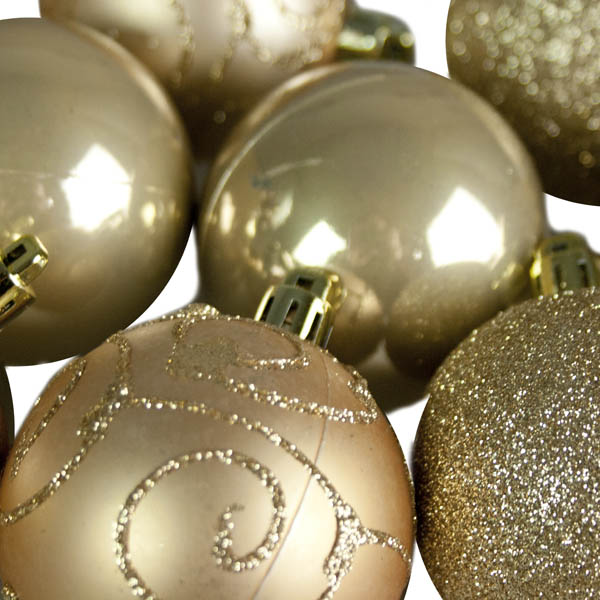 Champagne Gold Mixed Finish Shatterproof Baubles - 24 X 60mm