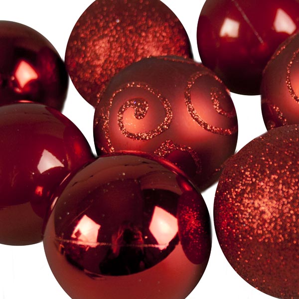 Red Mixed Finish Shatterproof Baubles - 24 X 60mm