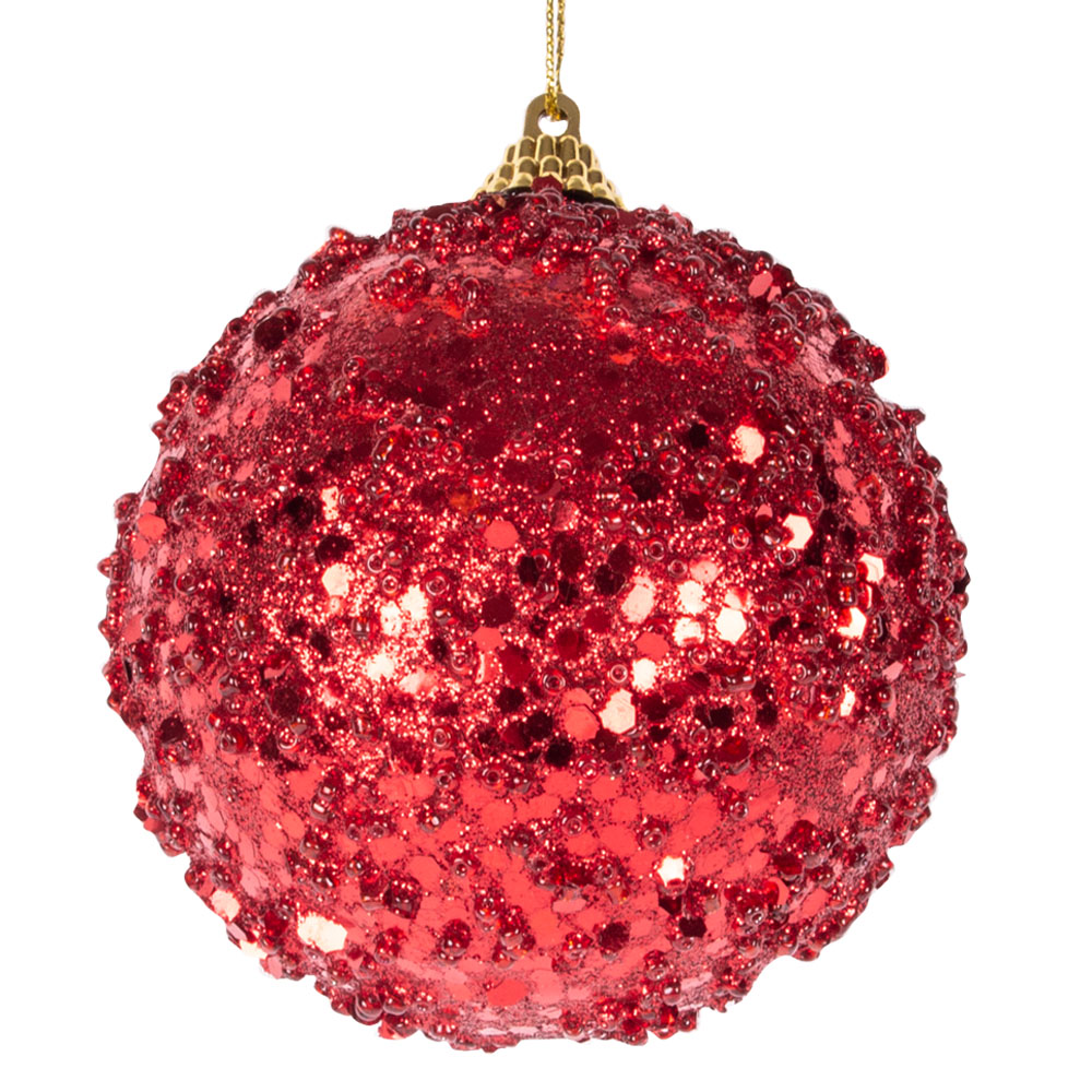 Spangle Bauble With Christmas Red Sequin Finish - 80mm