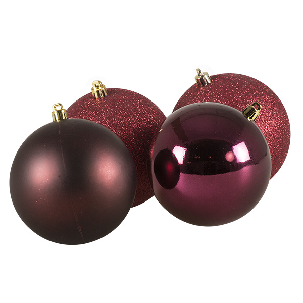 Mixed Finish Burgundy Shatterproof Baubles - 4 X 100mm