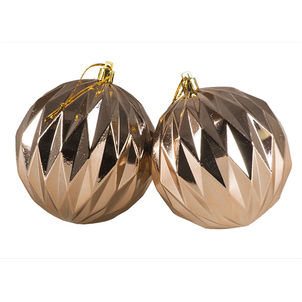 Almond Geometric Shaped Ribbed Shatterproof Baubles - Pack Of 2 x 100mm
