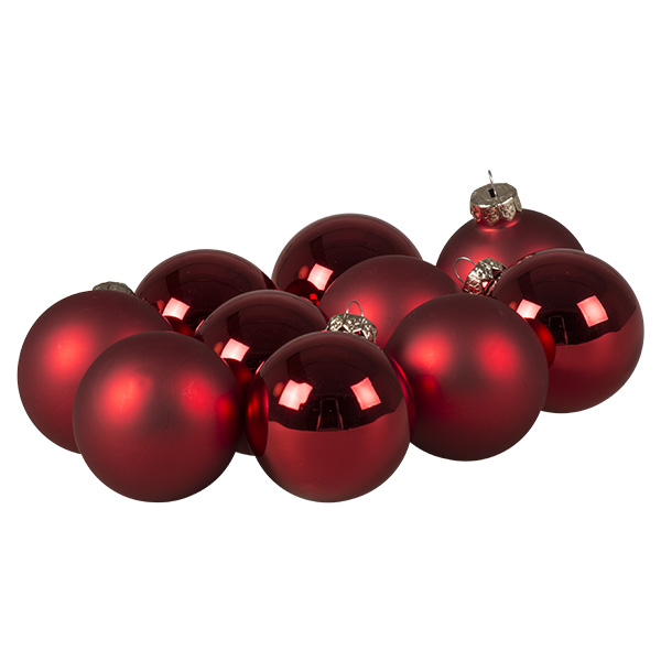 Tub Of Christmas Red Shiny & Matt Glass Baubles - 10 X 60mm