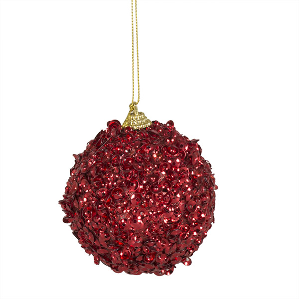 Christmas Red Decorative Bauble With Glitter And Sequin Finish