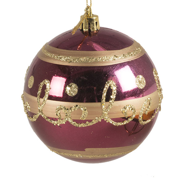 Dark Red Shiny Shatterproof Bauble Decorated With Gold Glitter - 80mm
