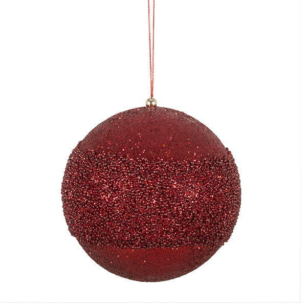 Red Glitter Beaded Bauble - 175mm