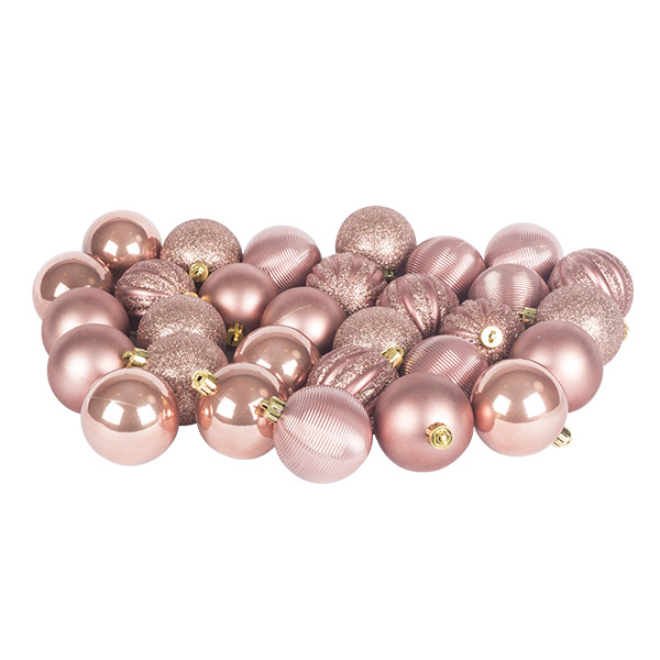 Champagne Pink Mixed Finish Shatterproof Baubles - 30 X 60mm