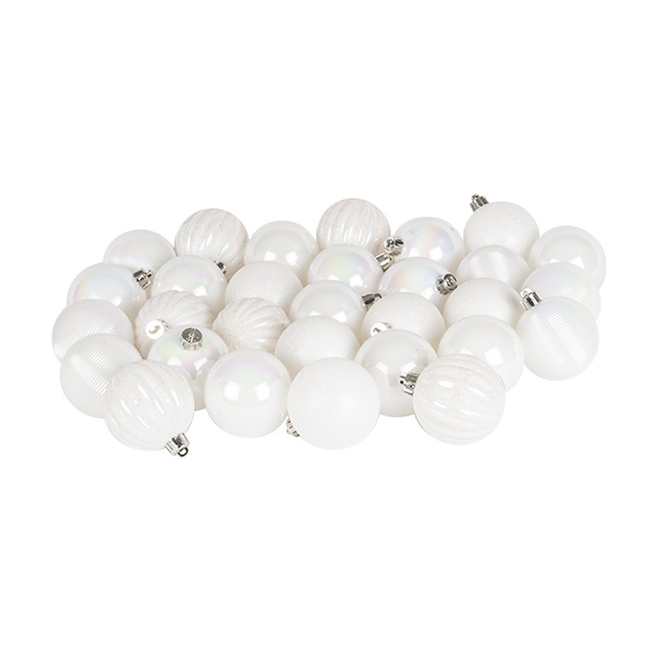 White Iridescent Mixed Finish Shatterproof Baubles - 30 X 60mm