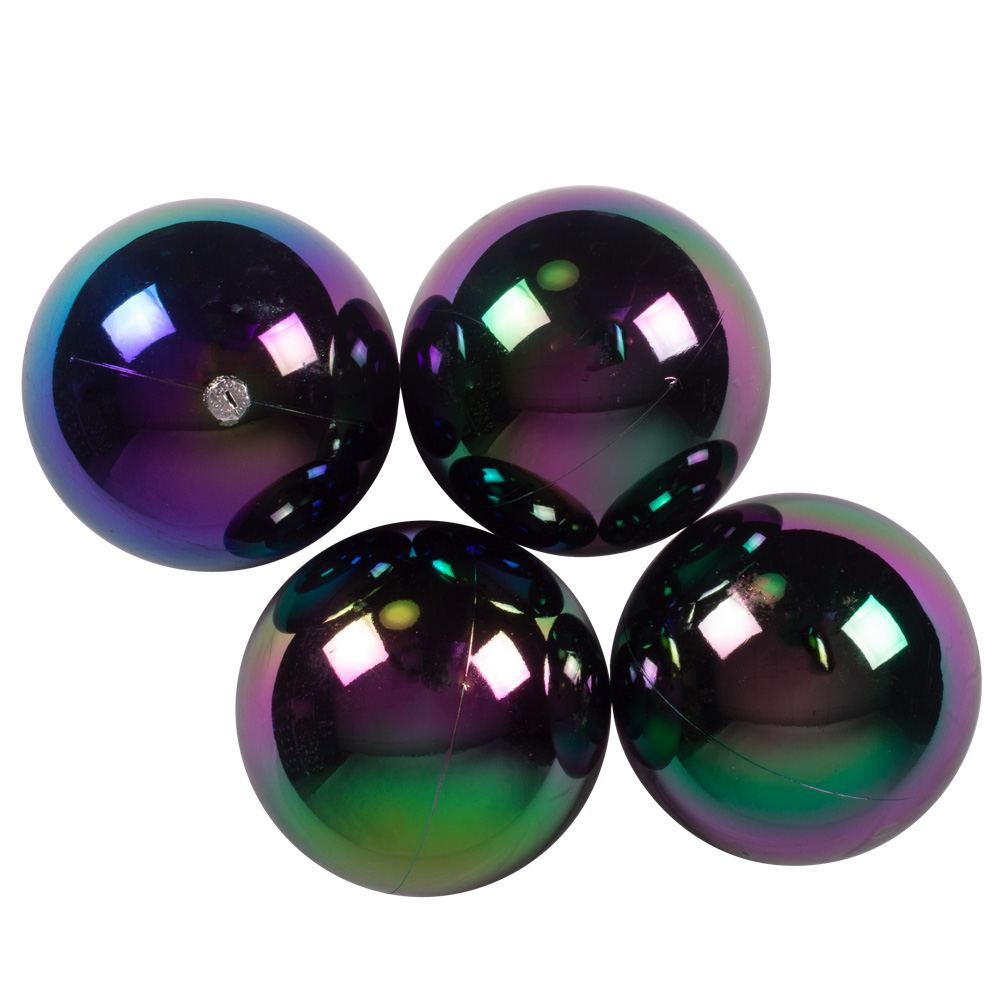 Black Tinted Shatterproof Baubles With Iridescent Finish - Pack Of 4 X 100mm
