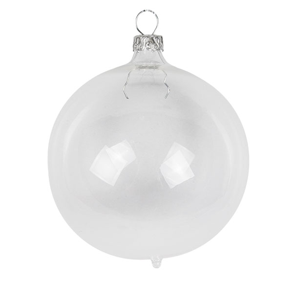 80mm Mouth Blown Clear Glass Baubles - Tray Of 24