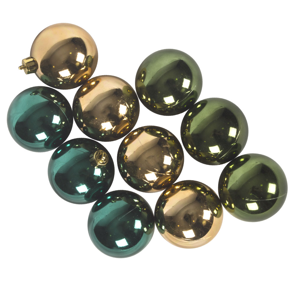 Tube Of Green & Gold Assorted Shatterproof Baubles - 10 X 60mm