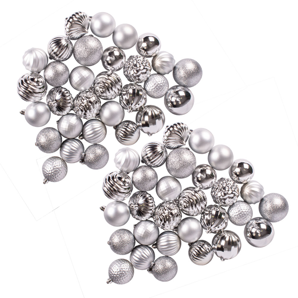 Silver 60 Piece Mixed Finish Shatterproof Decorating Pack