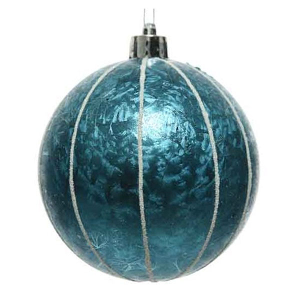 Ice Lacquer Finish Shatterproof Bauble With Glitter Stripes - 80mm