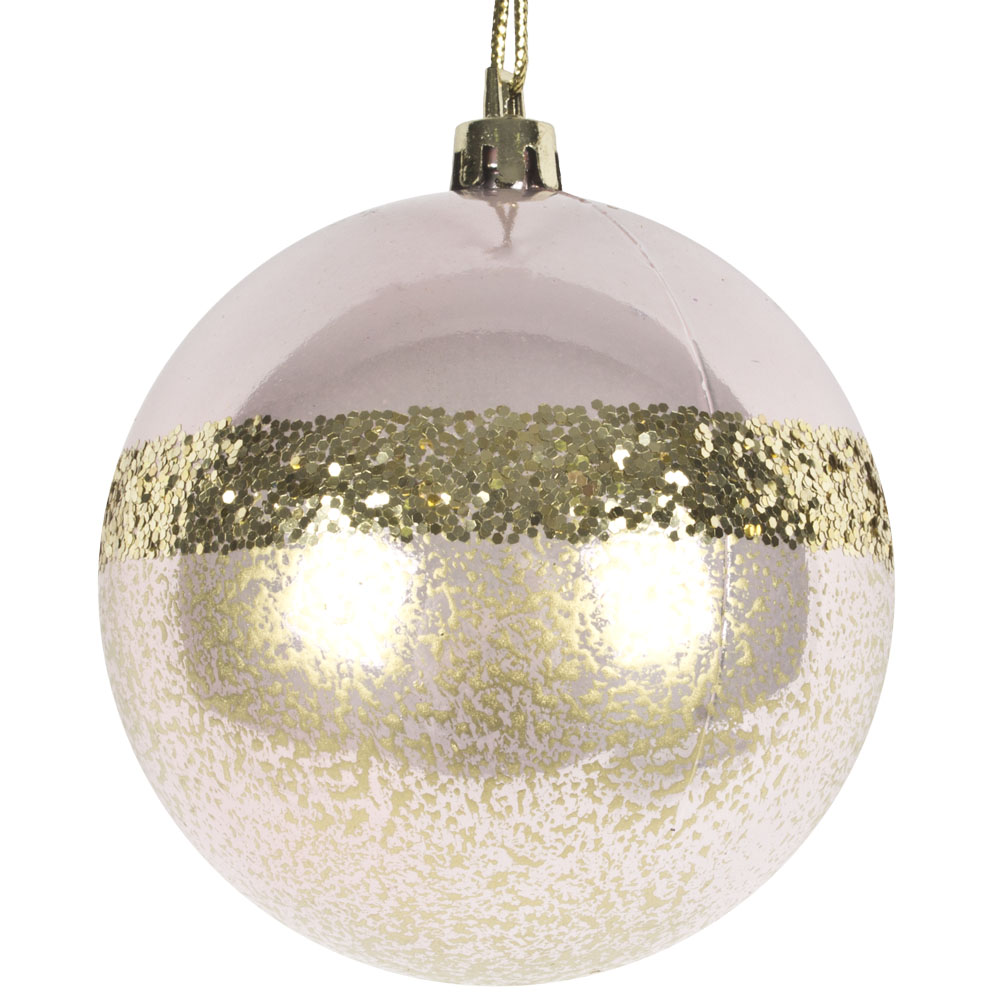Blush Pink Shatterproof Bauble With Gold Glitter Band - 80mm