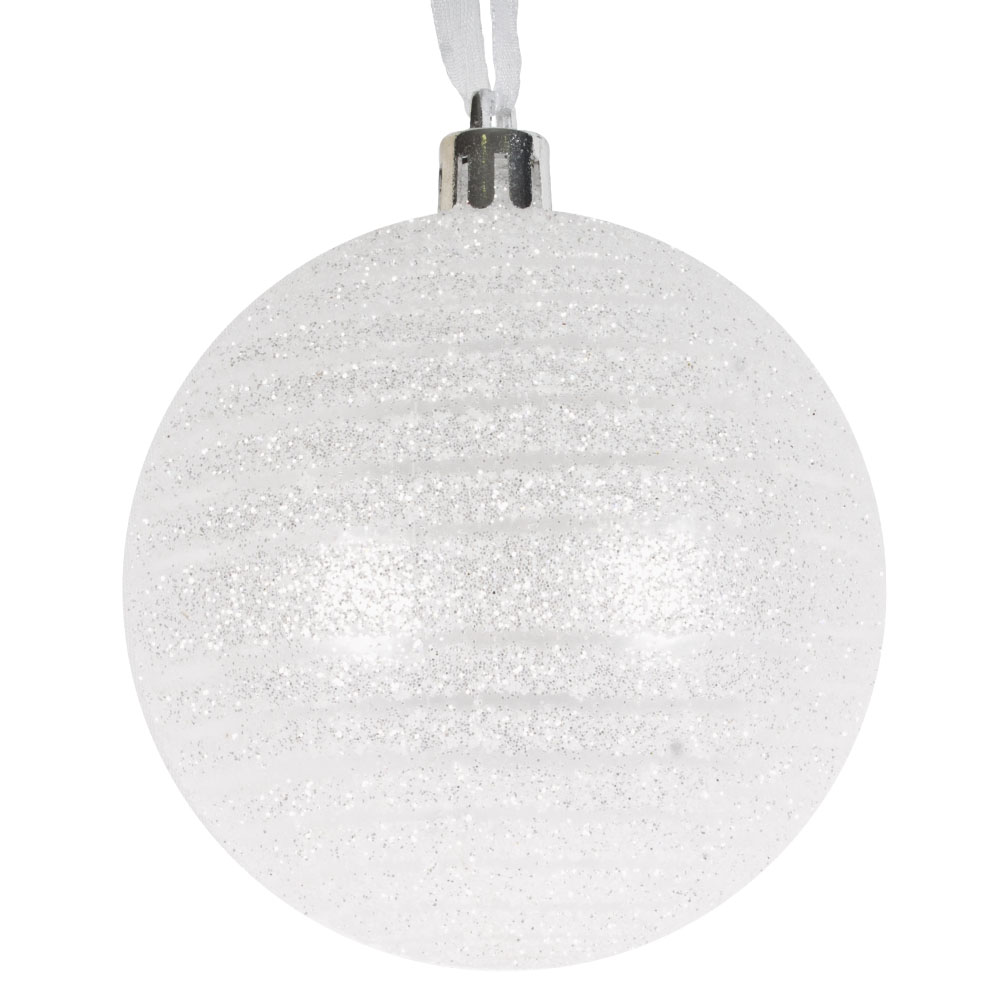 Frosted Shatterproof Bauble With Glitter Stripes Decoration - 80mm