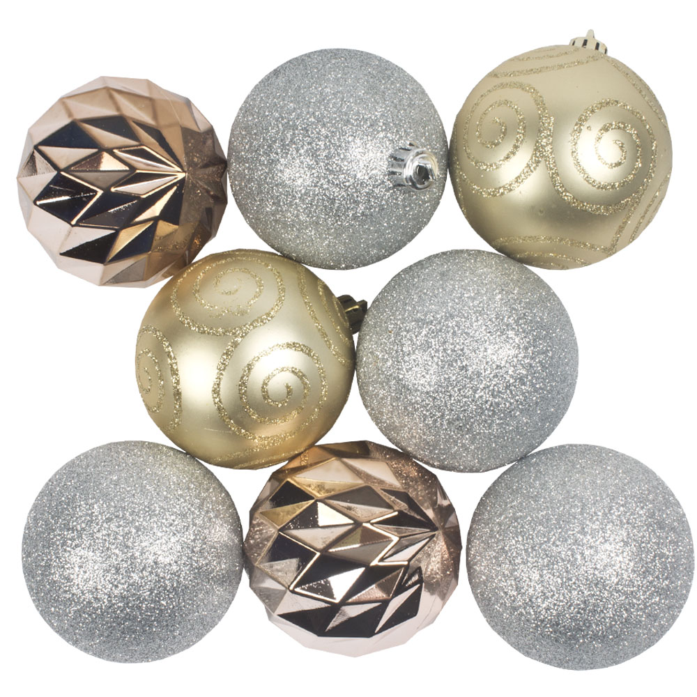 Pack Of Mixed Finish Gold, Rose Gold & Silver Shatterproof Baubles - 8 X 80mm